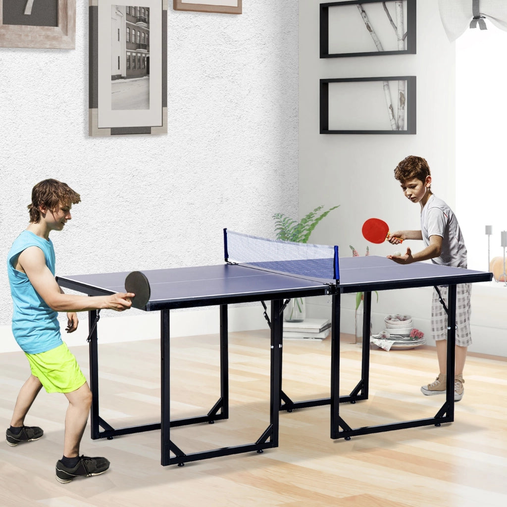 EasyComfort Tavolo da Ping Pong Pieghevole per Interni, Tavolo Ping Pong con Rete, Montaggio Non Richiesto, 182x91 cm, Blu e Viola