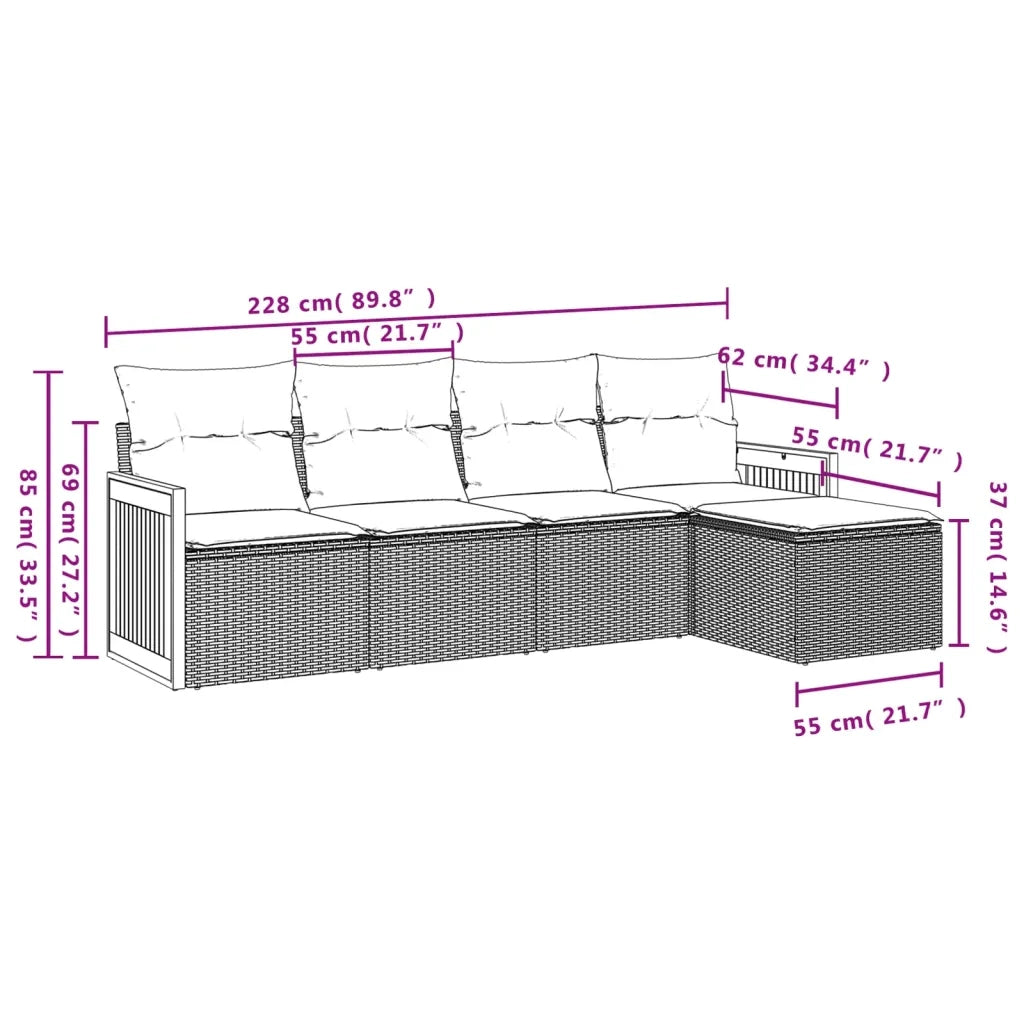 Set Divano da Giardino 5 pz con Cuscini-Sofa da Giardino-Divanetto da esterno Beige in Polyrattan 988525