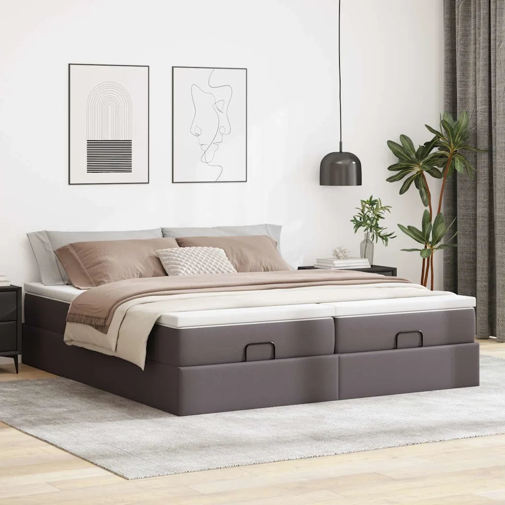 Struttura Letto Pouf con Materassi Grigio 200x200 cm Similpelle 3311232