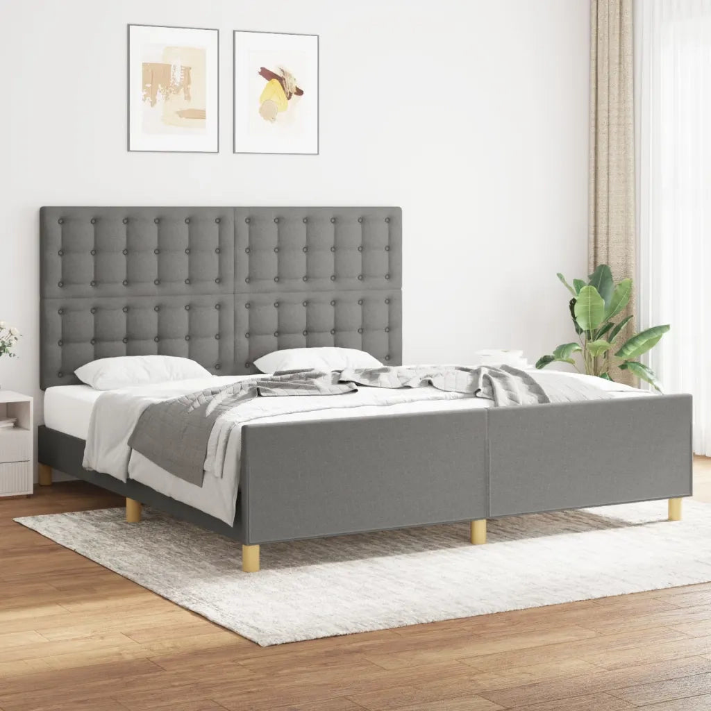 Letto matrimoniale | Letto per adulti | Giroletto con Testiera Grigio Scuro 180x200 cm in Tessuto