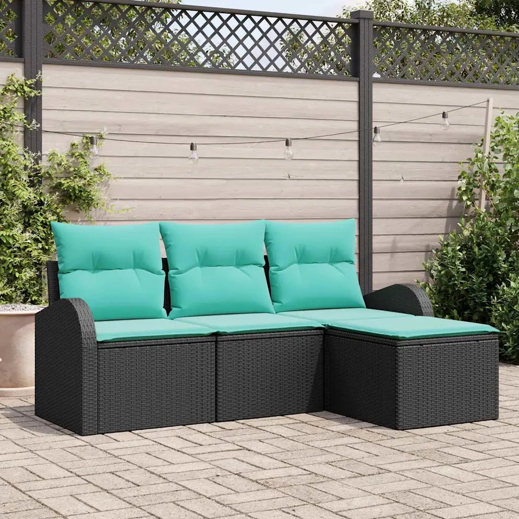 Set di divani con cuscino 4 pcs Nero e Turchese polyrattan 3354665