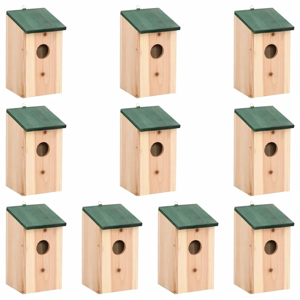 Casette per Uccelli 10 pz in Legno Massello di Abete 12x12x22cm CFW2612038