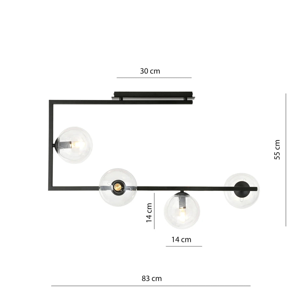 Plafoniera Minimal Nanna Acciaio Nero Trasparente 4 Luci E14 Ip20