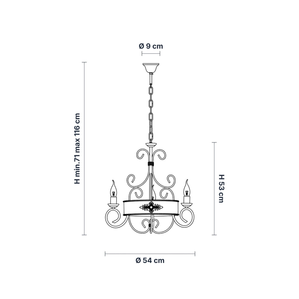 Lampadario Rustico Baltimora Metallo Avorio Oro 3 Luci E14