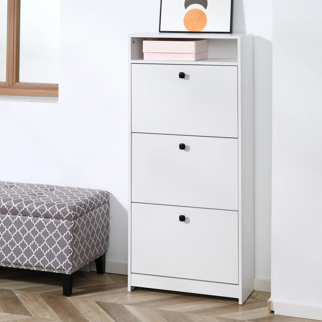 Scarpiera salvaspazio 3 ante a ribalta 18 paia con ripiano portaoggetti ¨C Xylo ¨C legno truciolato bianco 60x24x132cm