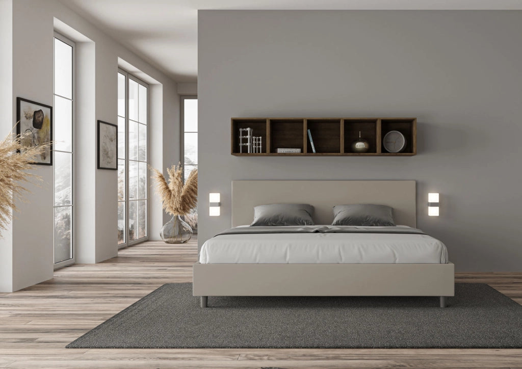 BS COM Letto senza rete imbottito 180x200 similpelle tortora