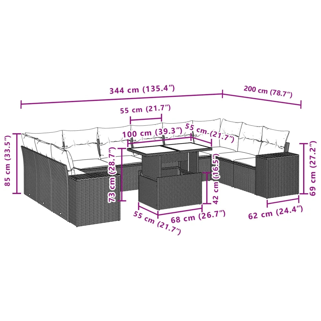 Set Divani da Giardino 11 pz con Cuscini in Polyrattan Grigio 3269412