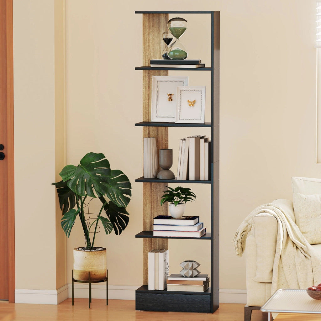 Libreria 5 Ripiani Aperti ¨C Xylo ¨C Nero e Rovere 45x21x170cm
