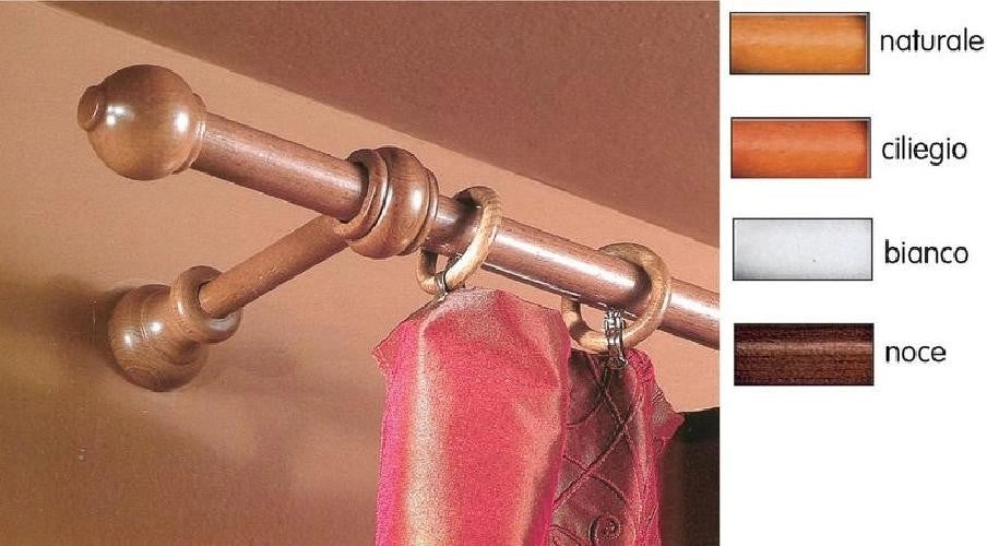 BASTONE TENDA LEGNO NOCE MM.23 LUNGHEZZA CM.180 CON 2 SUPPORTI DA CM.15 A STRAPPO