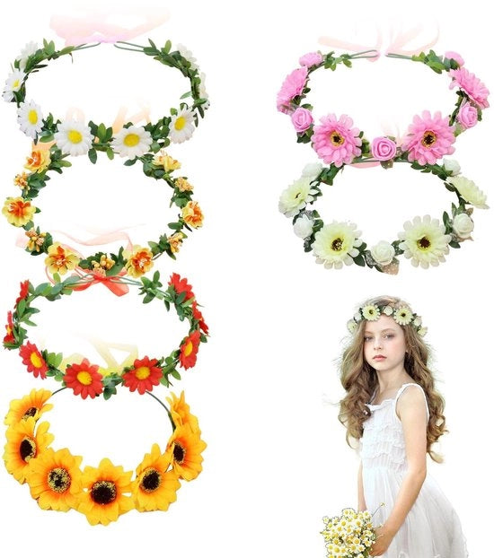 Corone di Fiori 6 Pezzi - Fiori Artificiali - Colorati - Corona da Sposa - Benda per Capelli - Copricapo per Matrimonio - Ciuffo per Capelli