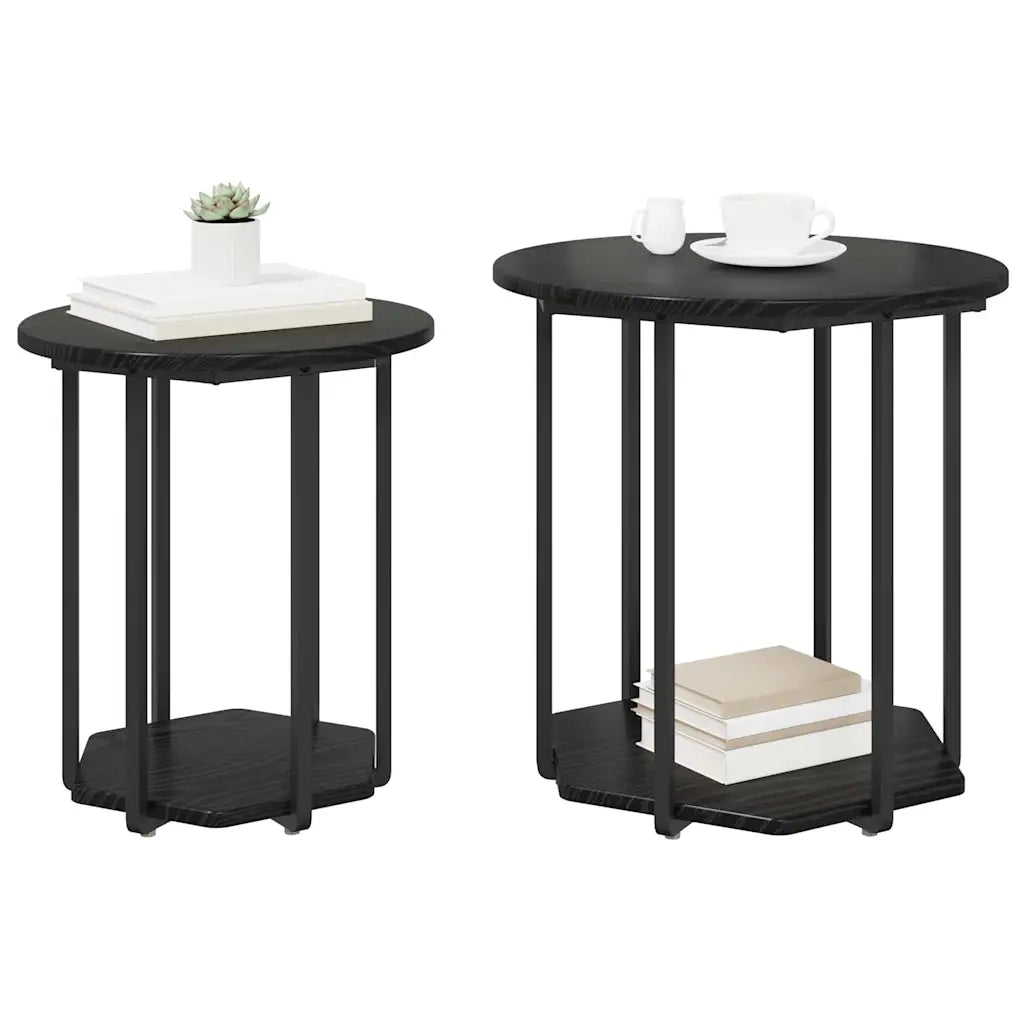Set tavolini con lo scaffale 2 pcs Rovere Nero 869714