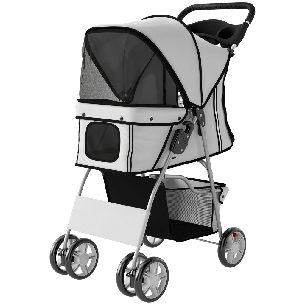 Passeggino per Cani Pieghevole con Catarifrangenti. Ruote Girevoli. Freni e Cuscino Lavabile. Grigio
