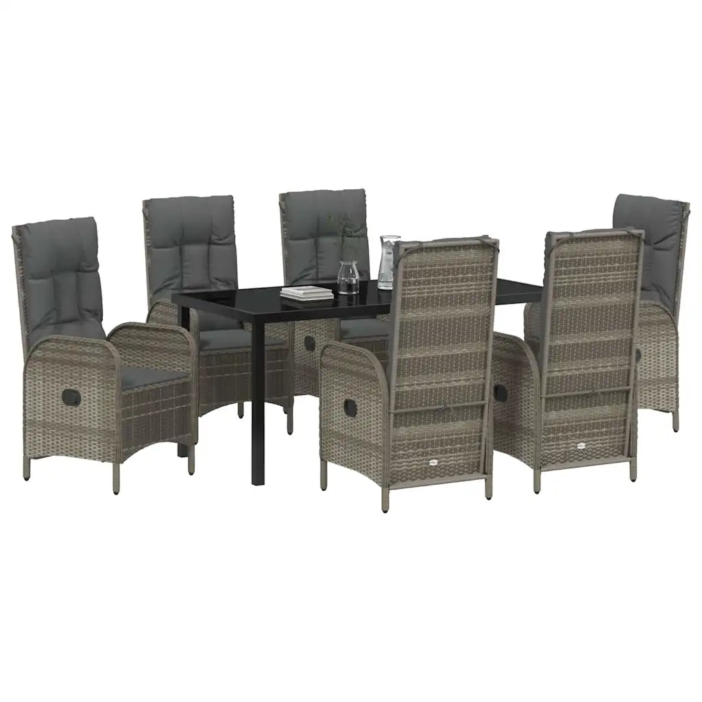 Set da Pranzo per Giardino con cuscino 7 pcs Grigio polyrattan