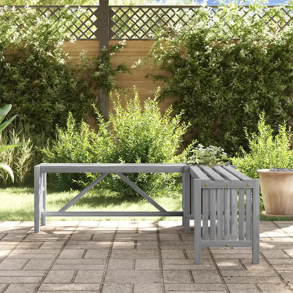 Panchina Giardino | Panca da Giardino Angolare e Fioriera 117cm Massello Acacia Grigia