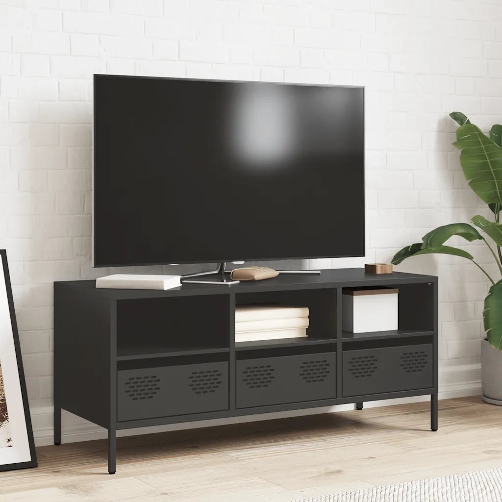 Mobile TV Nero 101,5x39x43,5 cm in Acciaio Laminato a Freddo 851322
