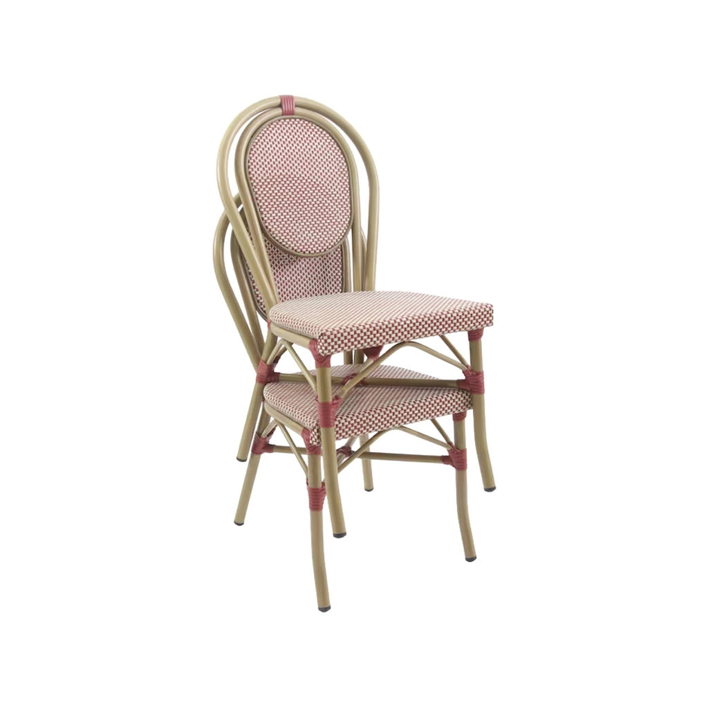 Sedia da terrazza bistrot in tessuto e alluminio rosso e beige, rosso