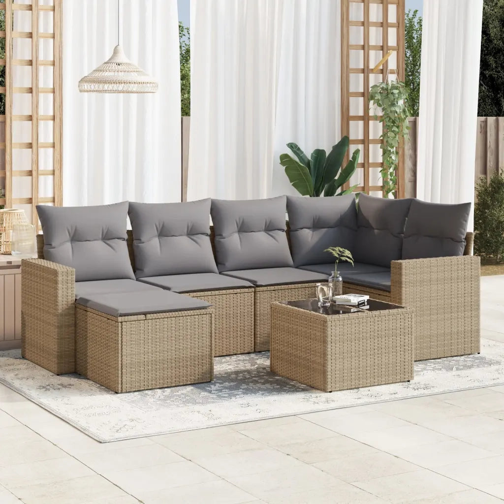 Set Divani da Giardino 7 pz con Cuscini Beige in Polyrattan 3219259