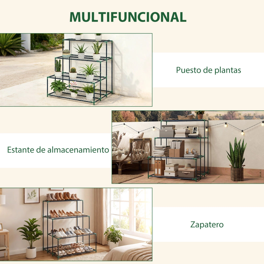 Supporto per Piante a 4 Livelli Scala ¨C Minimal ¨C Verde Struttura Metallo