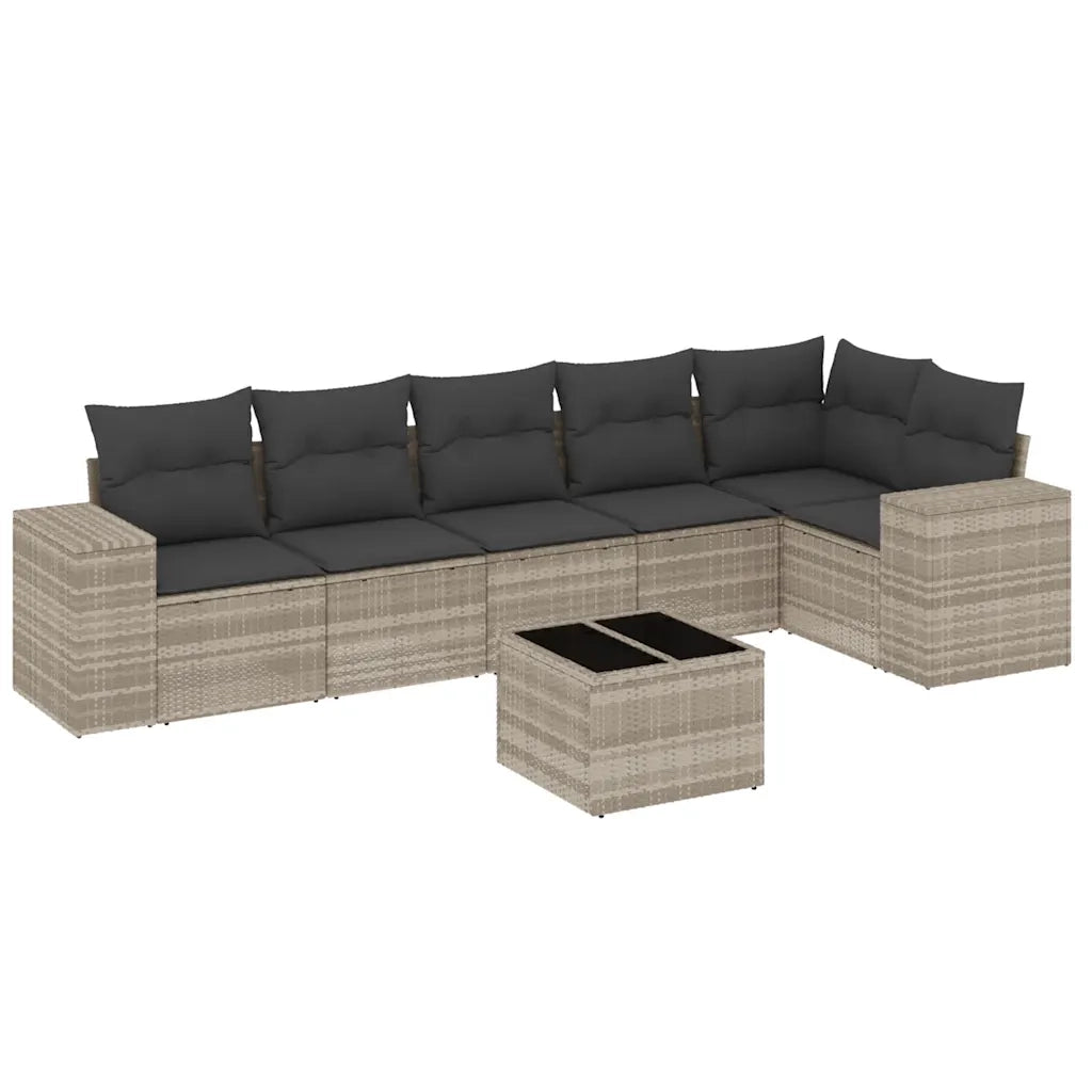 Set Divani da Giardino 7pz con Cuscini Grigio Chiaro Polyrattan 3222601