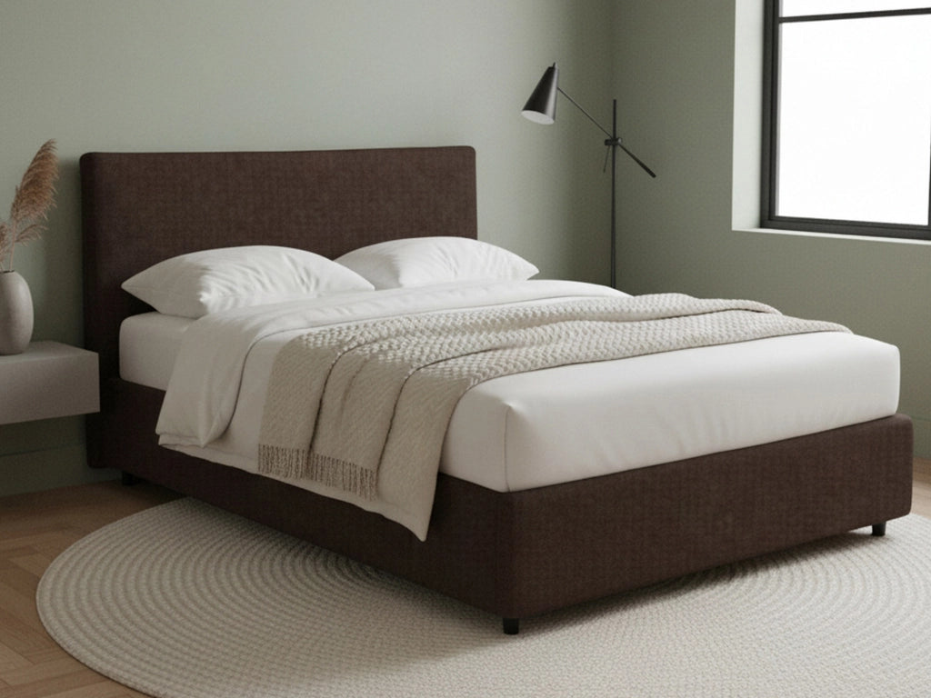 Crewe, Letto Matrimoniale Sfoderabile Made in Italy, Marrone