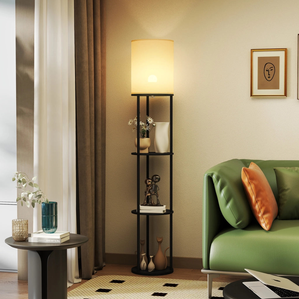 Lampada da Terra con Scaffale a 3 Temperature Colore Telecomando ¨C Minimal ¨C Nero