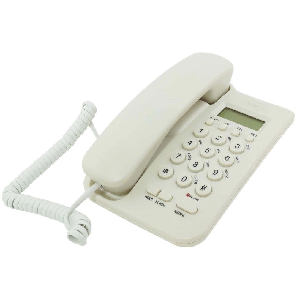 Trade Shop - Telefono Fisso Display Lcd Monocromatico Visualizzazione Numero Data Ora Sveglia -