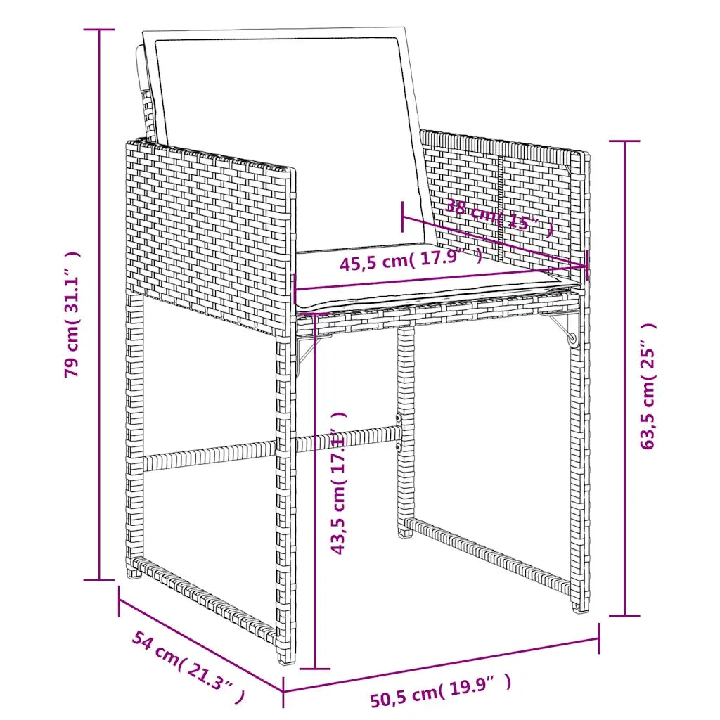 Set da Pranzo da Giardino 9pz con Cuscini Marrone in Polyrattan 3278144