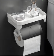 Sostegno per carta igienica bianco con pannello e coperchio grigio, sostegno per carta igienica senza foratura, sostegno per carta igienica adesivo, sostegno per carta igienica da parete, sostegno per carta igienica con grande spazio per il rotolo