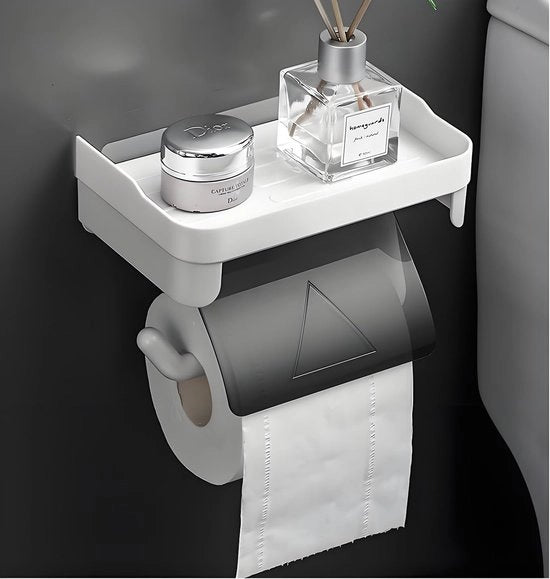 Sostegno per carta igienica bianco con pannello e coperchio grigio, sostegno per carta igienica senza foratura, sostegno per carta igienica adesivo, sostegno per carta igienica da parete, sostegno per carta igienica con grande spazio per il rotolo