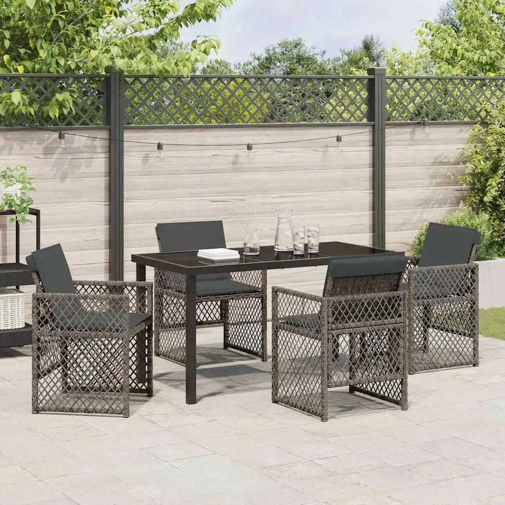 Set da Pranzo per Giardino 5 pcs Grigio polyrattan