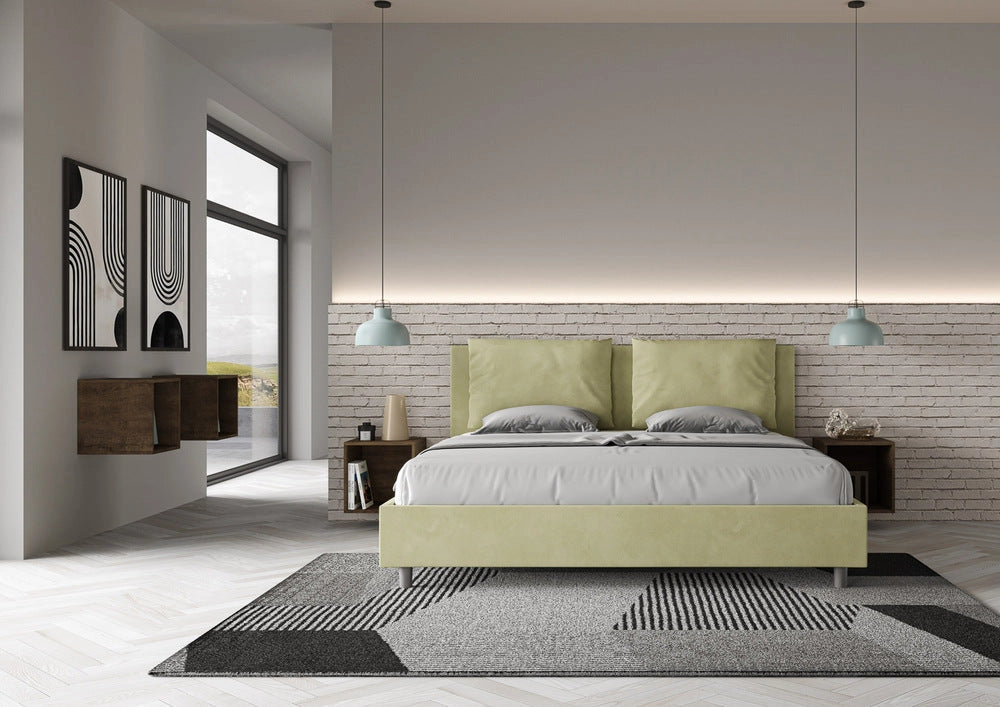 Letto Matrimoniale Extra Large 200x210 cm con Rete e Contenitore Antea Tè Verde