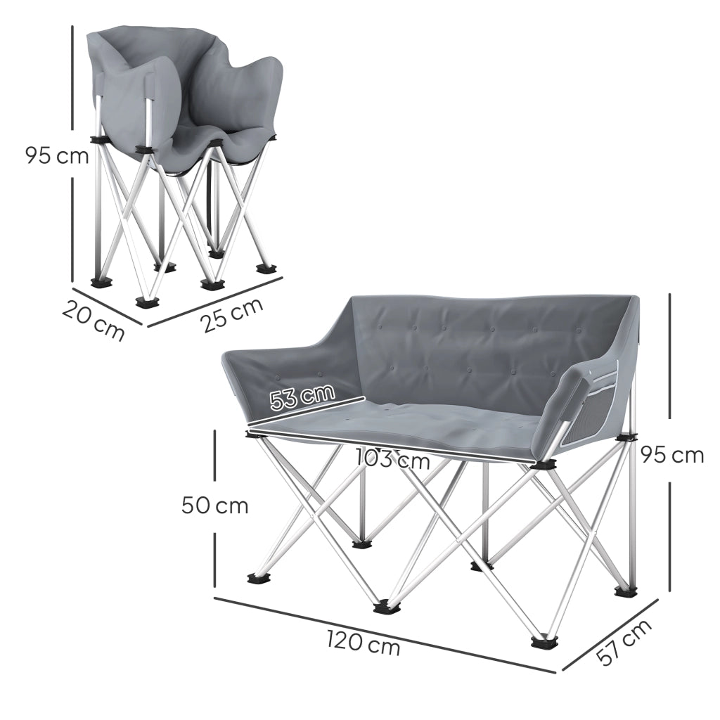 Sedia pieghevole 2 posti ¨C Minimal ¨C grigio con tasche laterali e braccioli