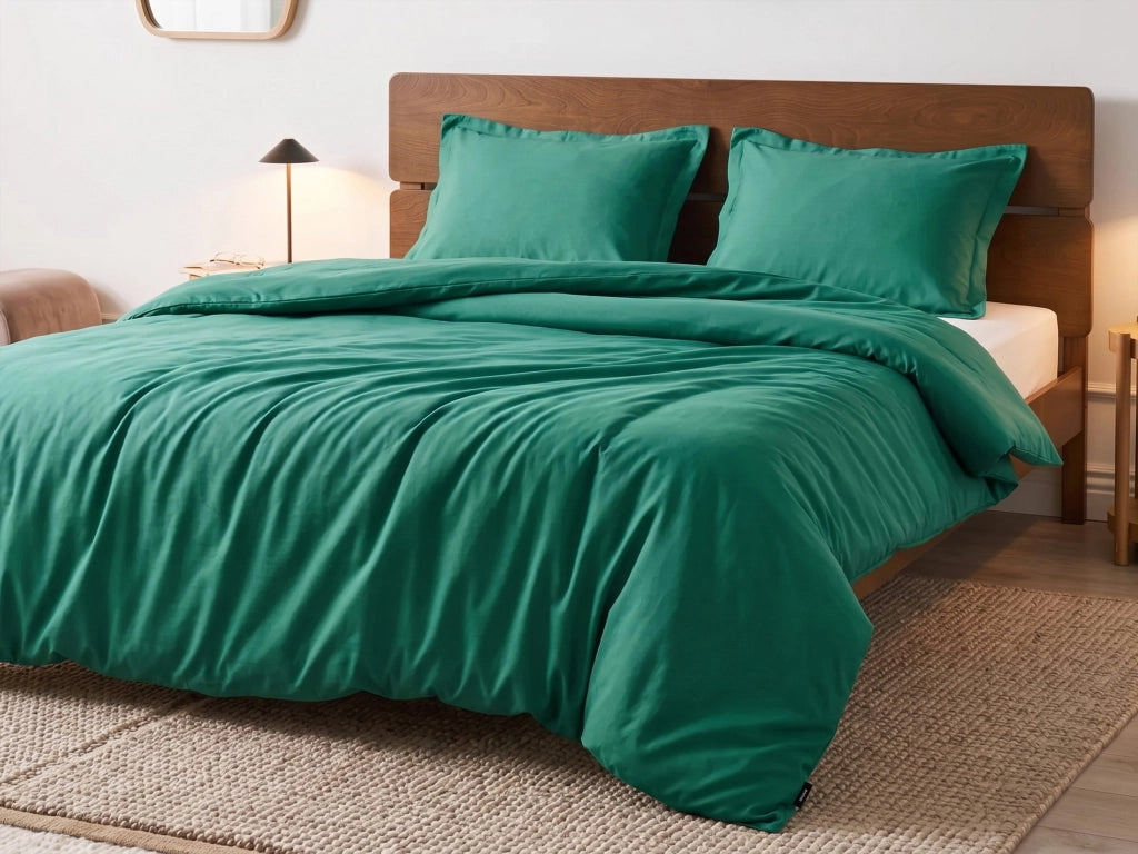Set copripiumino e federa in cotone satinato verde 200 x 200 cm per una camera da letto moderna