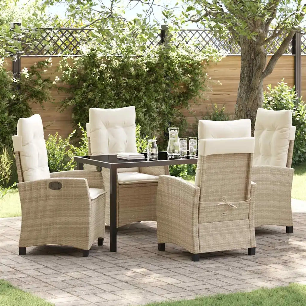Set da Pranzo per Giardino con cuscino 5 pcs Beige polyrattan