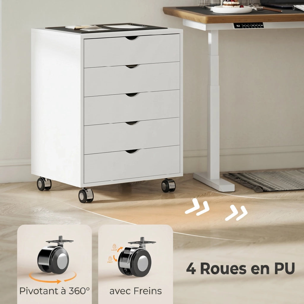 Scrivania con cassetti e ruote ¨C zephmum ¨C 5 cassetti, bianco