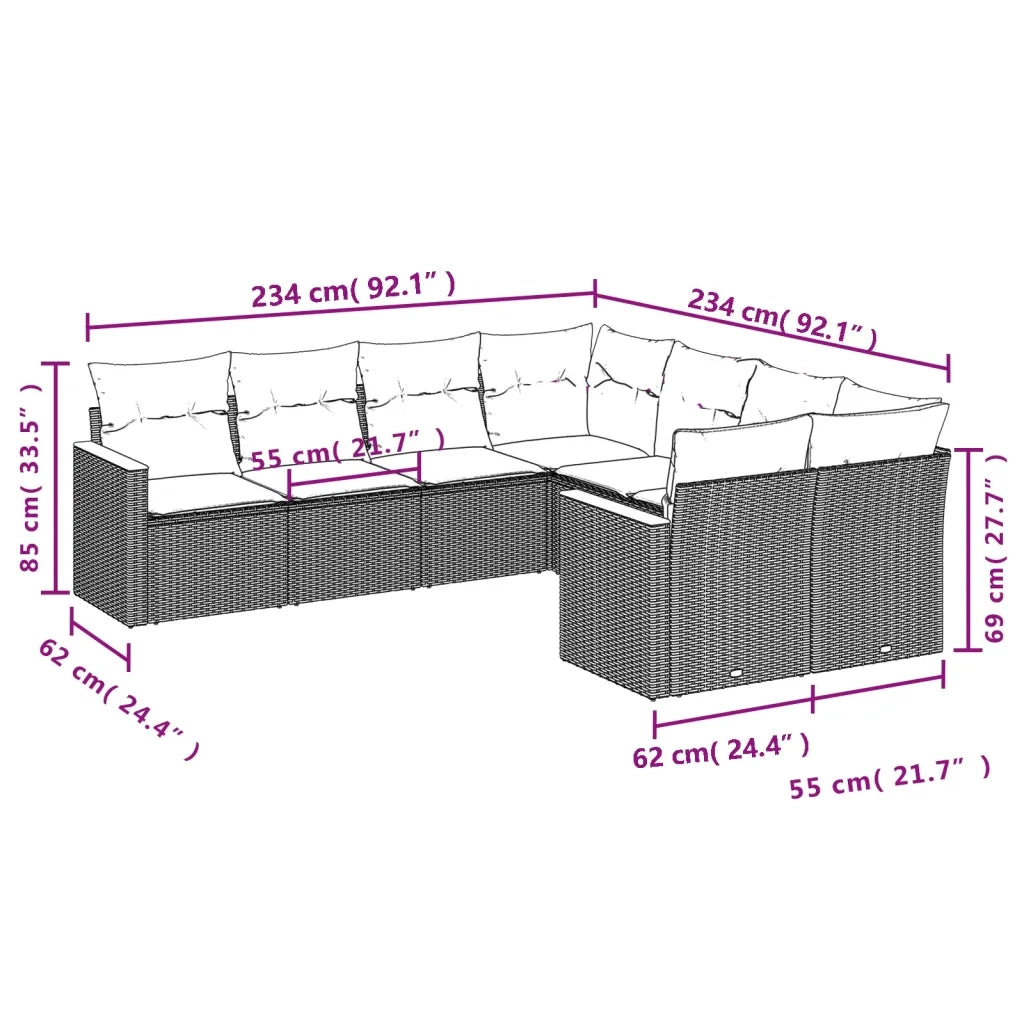 Set Divano da Giardino 8 pz con Cuscini Beige in Polyrattan 3258957