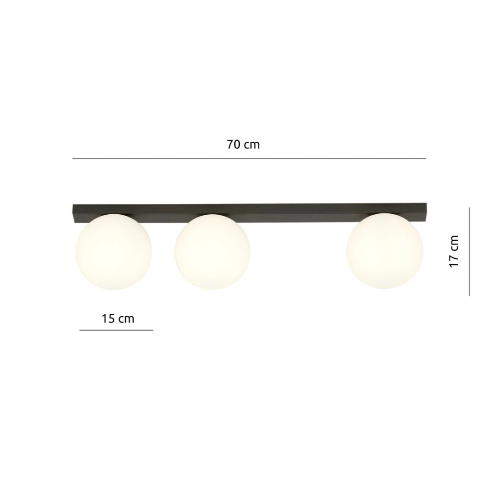 Emibig FIT plafoniera 3 luci E14 nera/opal 70cm metallo