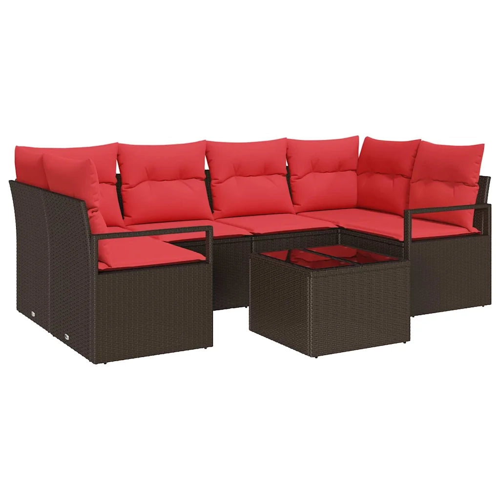 Set Divano da Giardino 7 pcs Beige e Rosso polyrattan 3354953