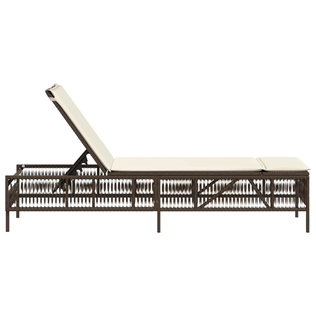 Lettino Prendisole con Cuscino Marrone in Polyrattan 4002738