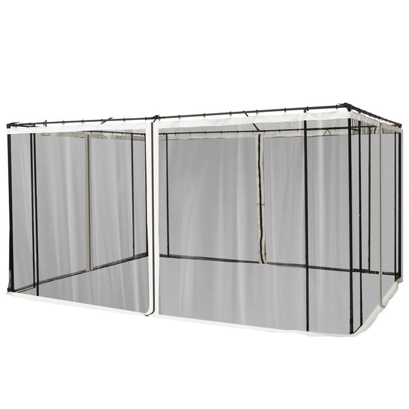 ZANZARIERA PER GAZEBO 3X4M CON CERNIERE E ANELLI, PANNELLI DA 352X207CM - NERO/BEIGE