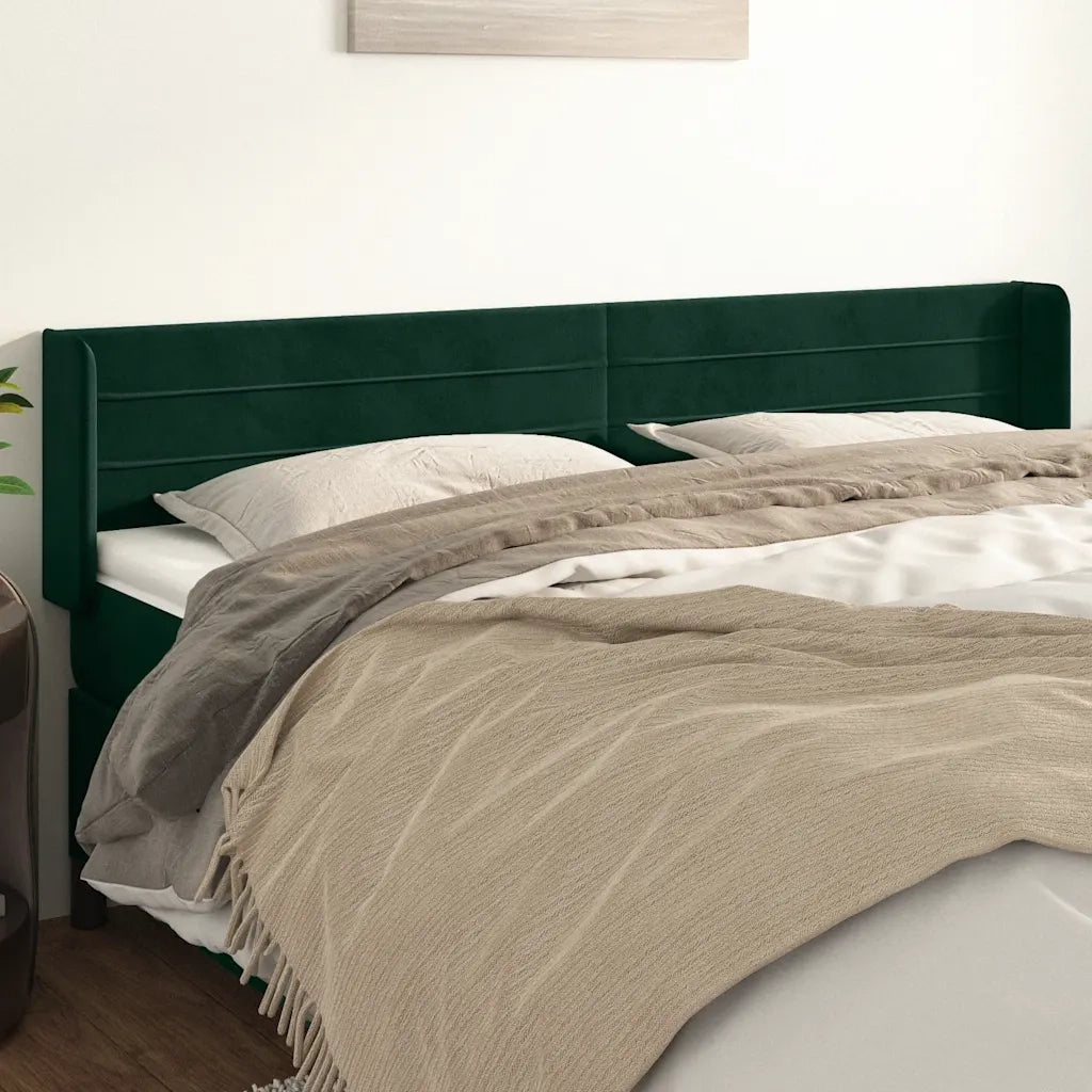 Testiera ad Orecchio-Testata con Orecchie Verde Scuro 163x16x78/88 cm in Velluto 612017