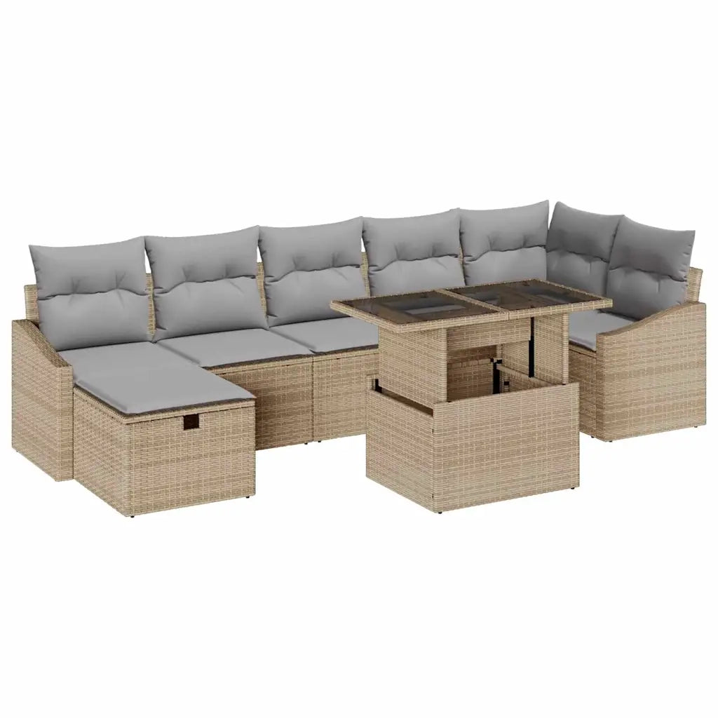 Set Divano da Giardino con cuscino 8 pcs Beige Poly Rattan 3359847