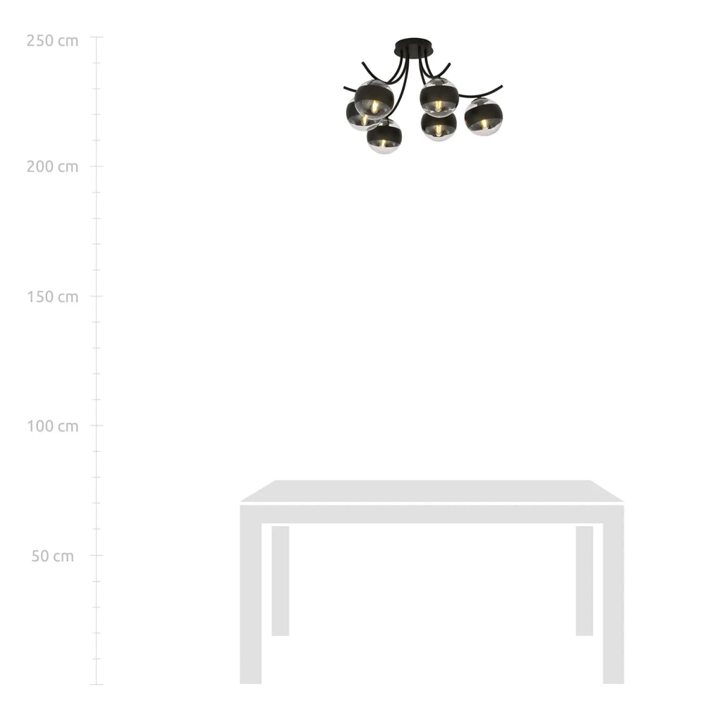 Plafoniera Moderna Coeo Acciaio Nero 6 Luci E14 Ip20