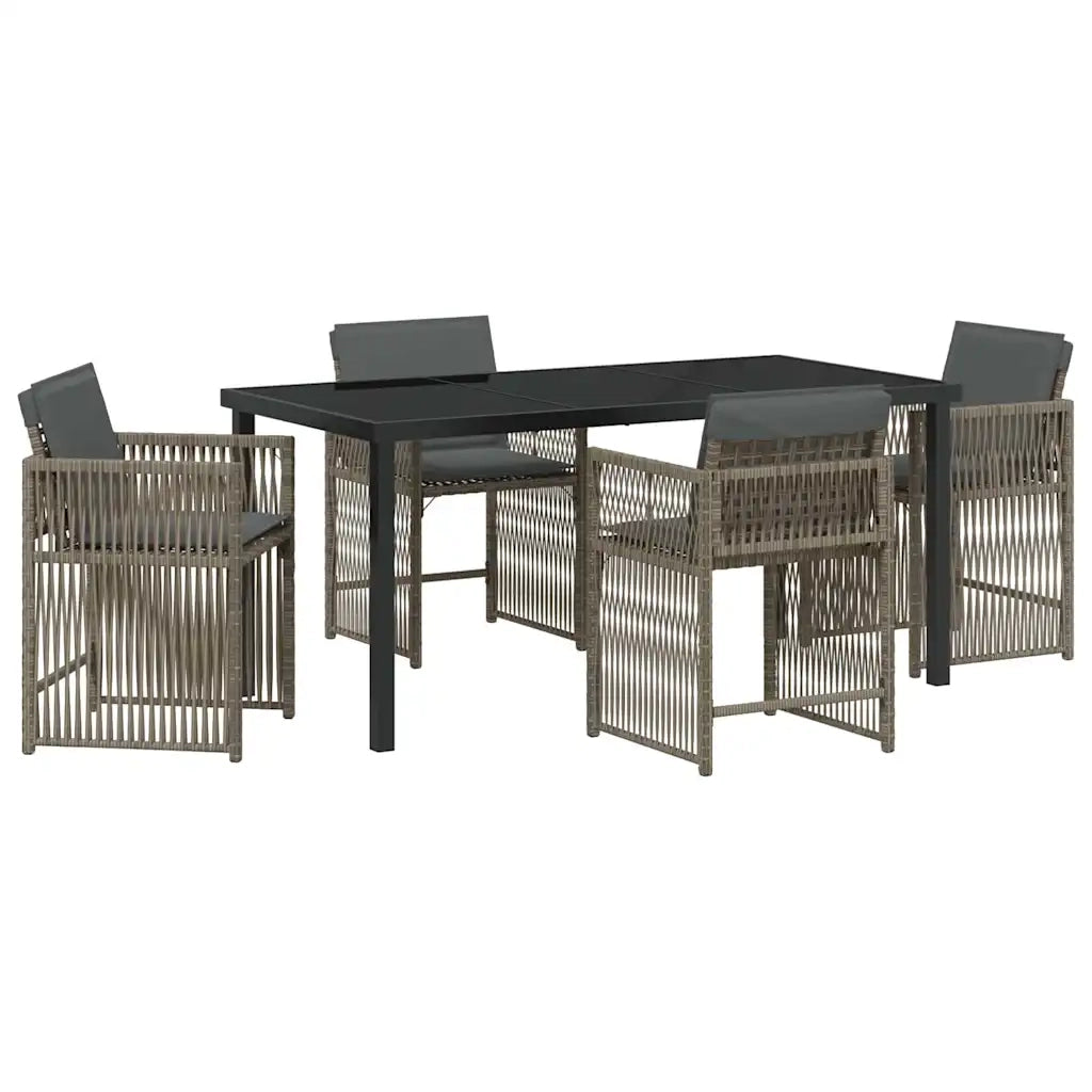 Set da Pranzo per Giardino 5 pcs Grigio polyrattan