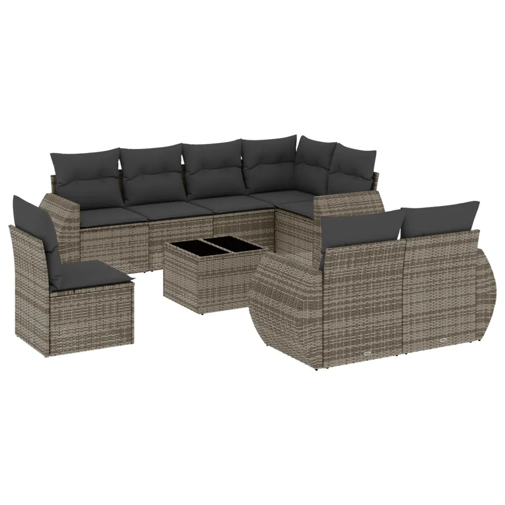 Set Divano da Giardino 9 pz con Cuscini Grigio in Polyrattan 3253987