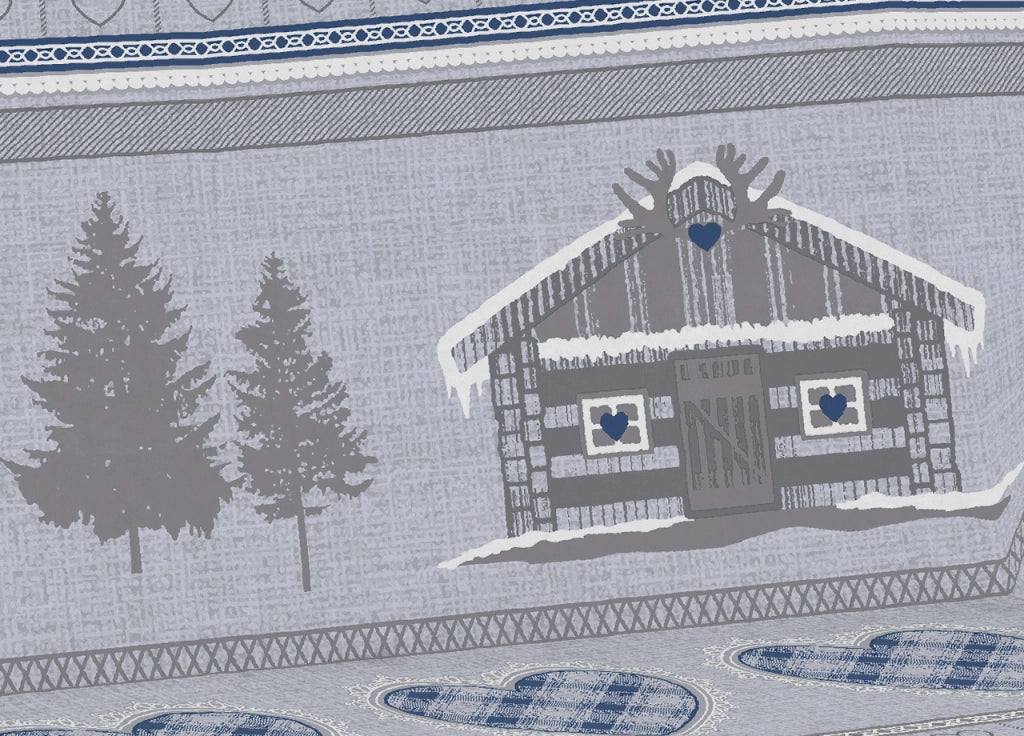Telo Arredo Multiuso Linea Pensieri Delicati In Cotone Disegno Chalet - Singolo - Blu