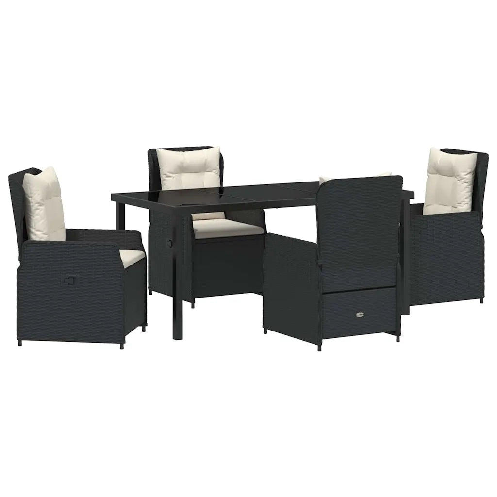 Set da Pranzo per Giardino 5 pcs Nero polyrattan