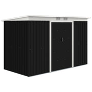 Capanno da giardino; capanno da giardino; capanno da giardino con porta scorrevole; finestra di ventilazione; tetto a pendenza monopendenza; esterno; acciaio; grigio scuro; 280 x 130 x 172 cm