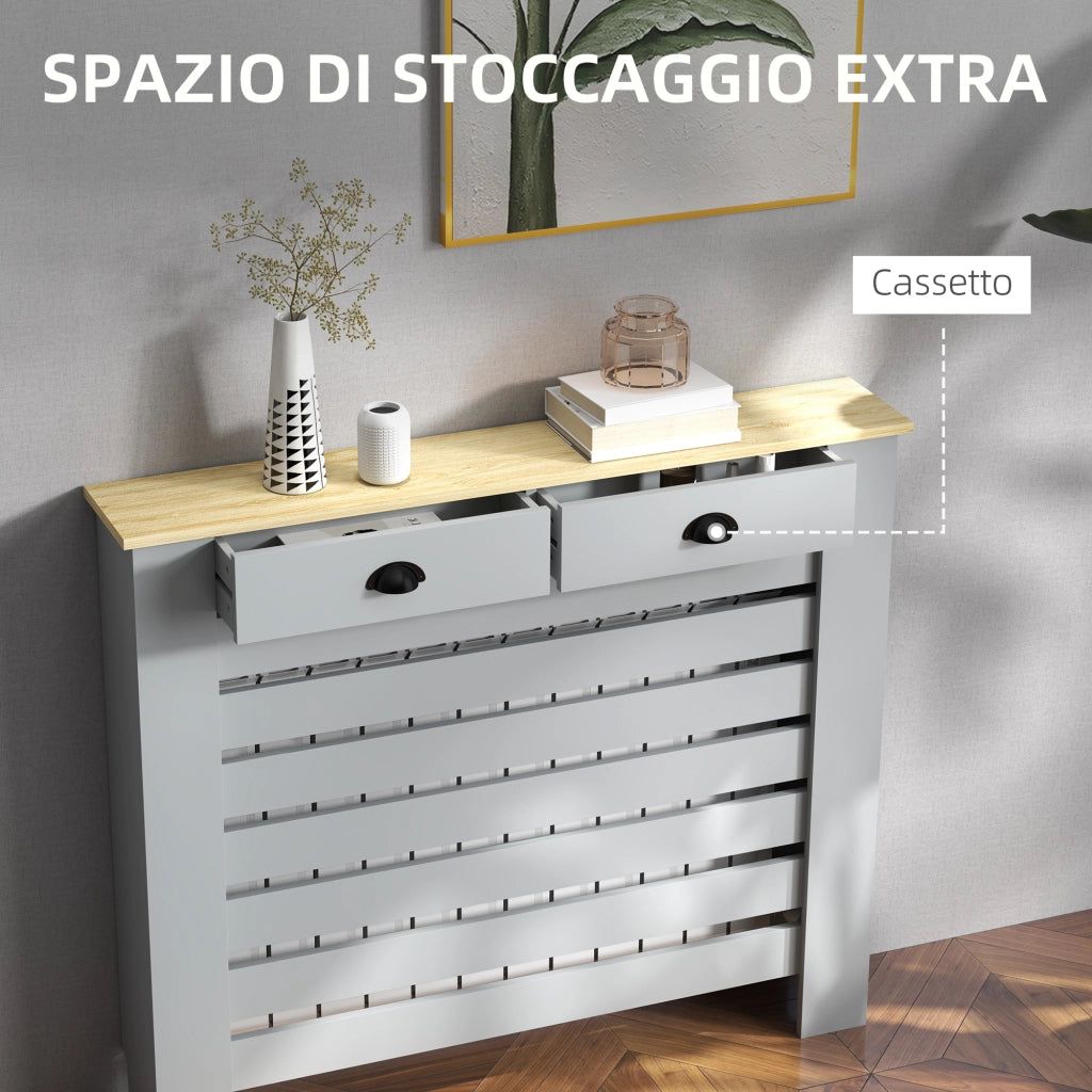 Copritermosifone con 2 Cassetti in MDF ¨C Xylo ¨C Grigio 111x19x95.5 cm