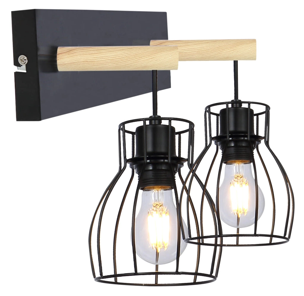 Applique Candellux Bernita nero/legno 2xE27 metallo IP20